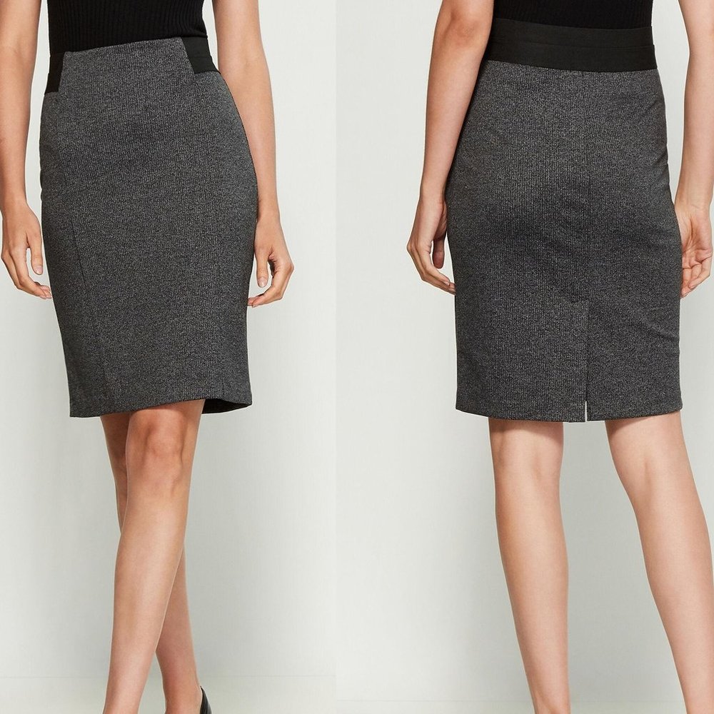 Premise Studio Pencil Skirt with Vent Gray Elestic